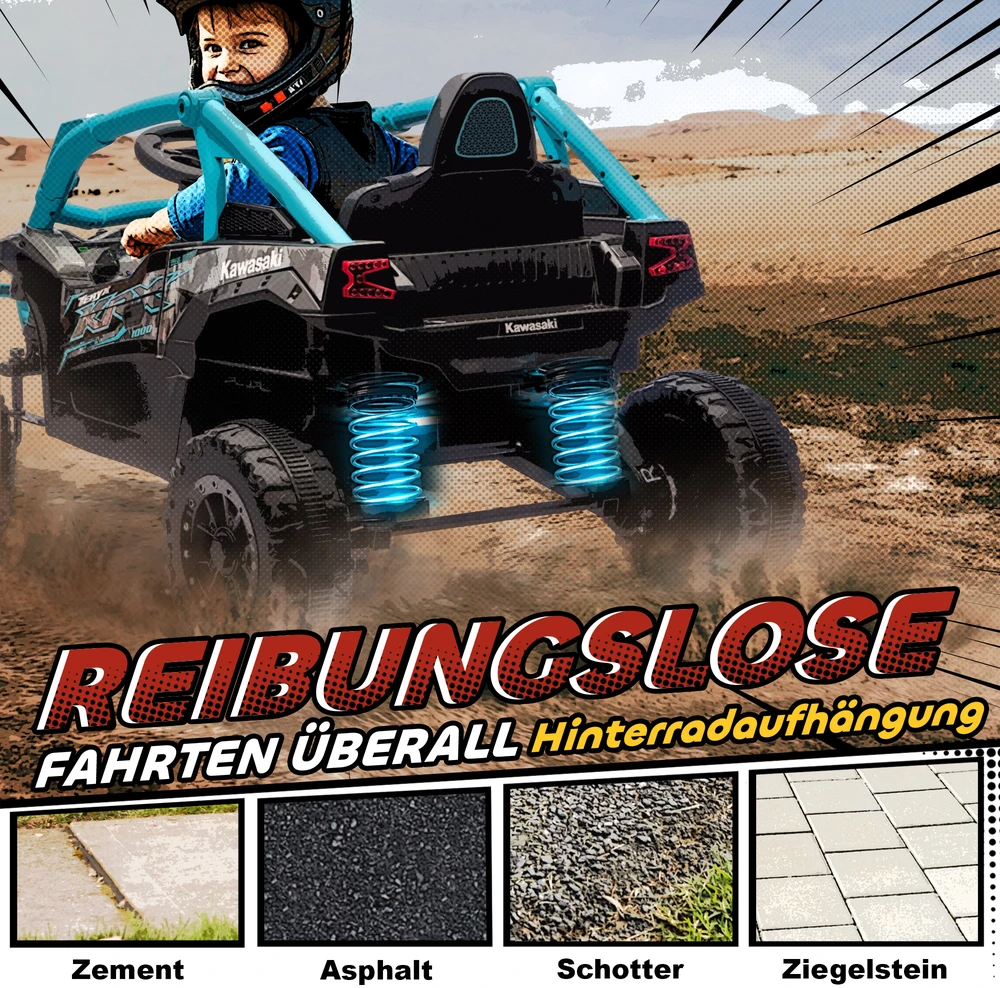 Aosom Vaikiškas elektrinis UTV KAWASAKI TERYX KRX 1000, 12V, mėlyna, 100 x 64 x 56 cm