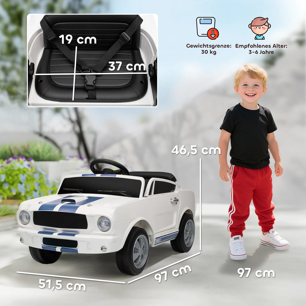 Koduva Vaikiškas elektromobilis Ford Shelby GT 350, 12V, baltas, 97 x 51,5 x 46,5 cm