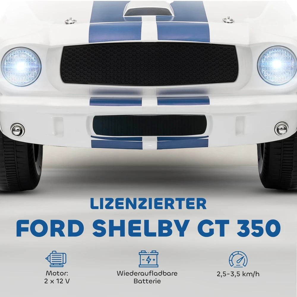 Koduva Vaikiškas elektromobilis Ford Shelby GT 350, 12V, baltas, 97 x 51,5 x 46,5 cm