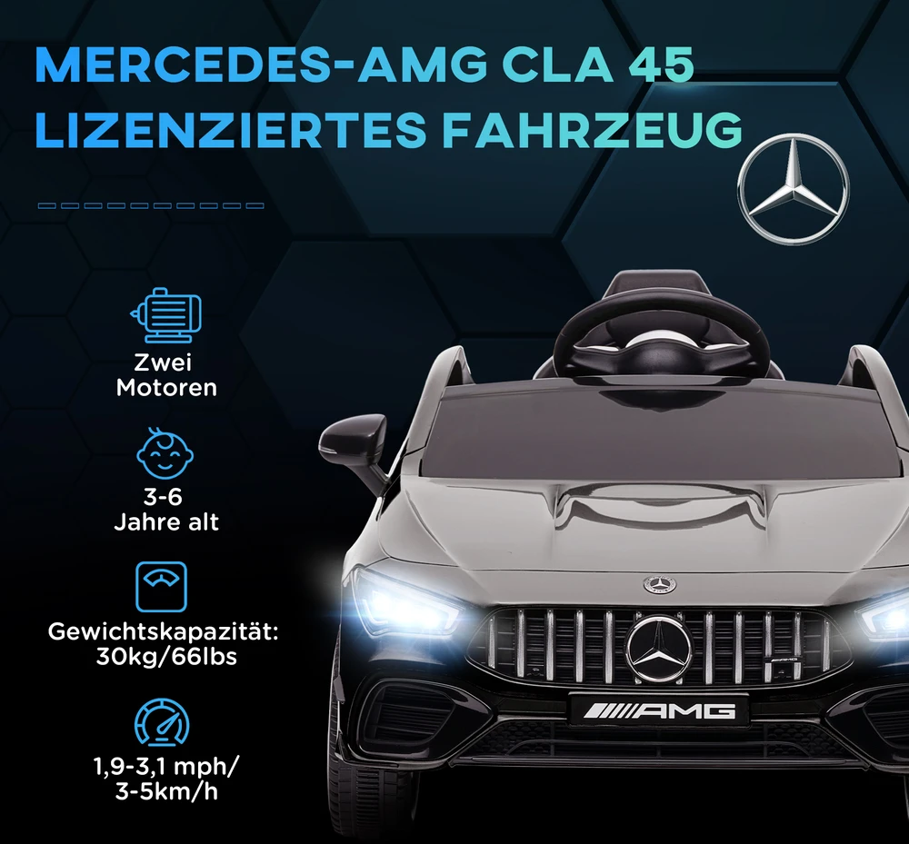 Aosom Vaikiškas elektromobilis Mercedes-benz AMG CLA 45, juodas, 110 x 61 x 45 cm