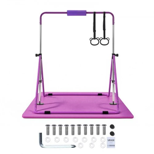 VEVOR Vaikiškas gimnastikos skersinis su kilimėliu, reguliuojamo aukščio, sulankstomas, 63,5kg, violetinis