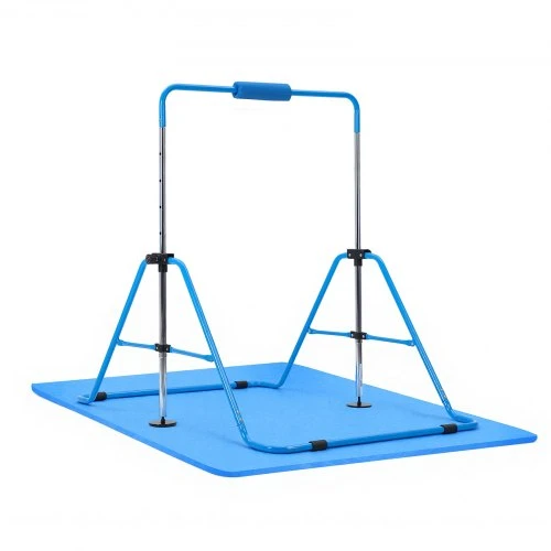 VEVOR Vaikiškas gimnastikos skersinis su kilimėliu, reguliuojamo aukščio, mėlynas, 150 x 108 x 135 cm