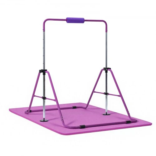 VEVOR Vaikiškas gimnastikos skersinis su kilimėliu, reguliuojamo aukščio, sulankstomas, 63,5kg, violetinis