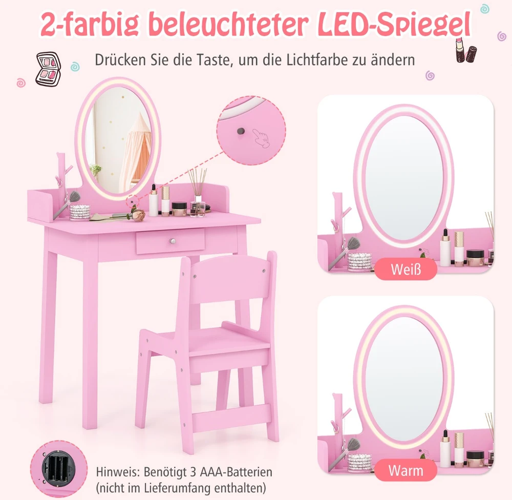 Promotion Vaikiškas kosmetinis staliukas su LED apšvietimu rožinis