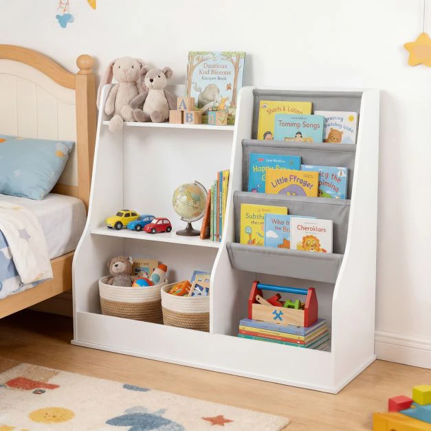 Promotion Vaikiškas medinis žaislų organizatorius 80cm baltas
