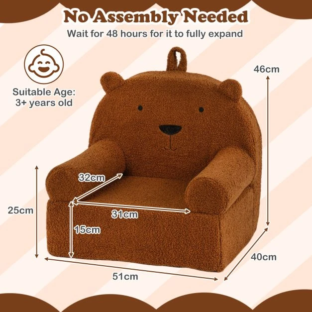 Promotion Vaikiškas Meškiuko Sofa su Minkštu Teddy Fliso Audiniu, Rudas