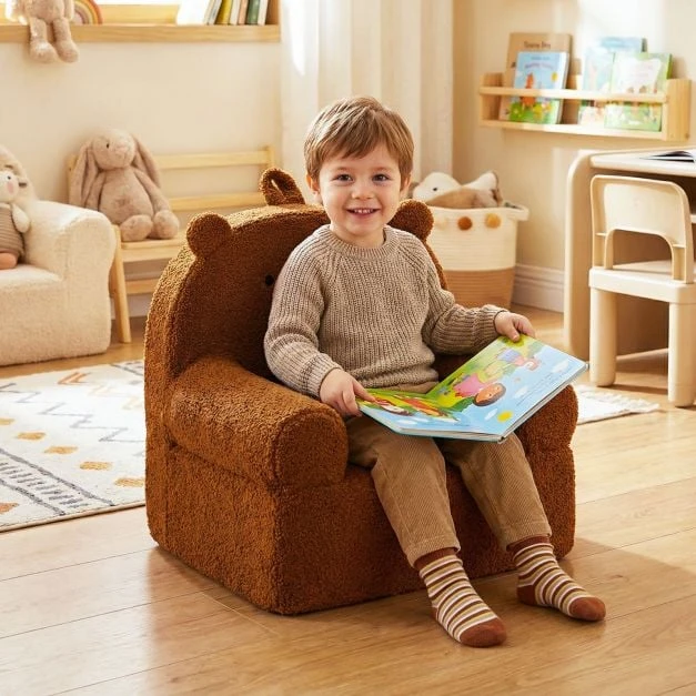 Promotion Vaikiškas Meškiuko Sofa su Minkštu Teddy Fliso Audiniu, Rudas