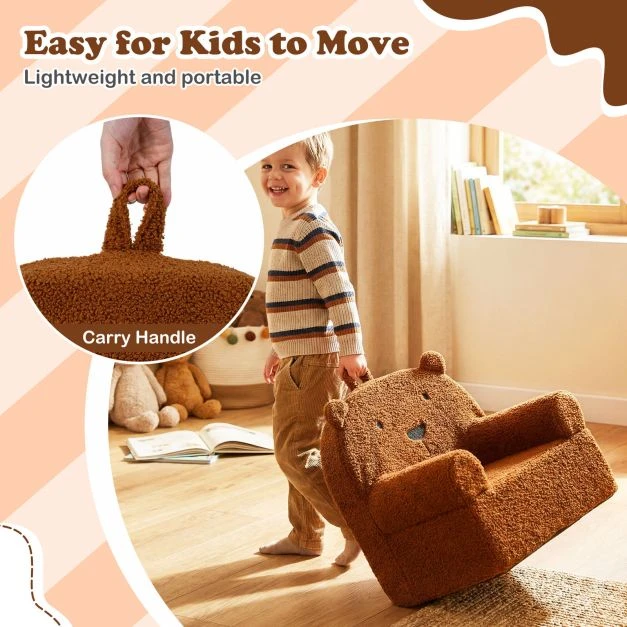 Promotion Vaikiškas Meškiuko Sofa su Minkštu Teddy Fliso Audiniu, Rudas