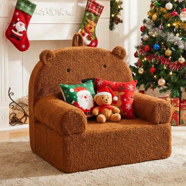 Promotion Vaikiškas Meškiuko Sofa su Minkštu Teddy Fliso Audiniu, Rudas