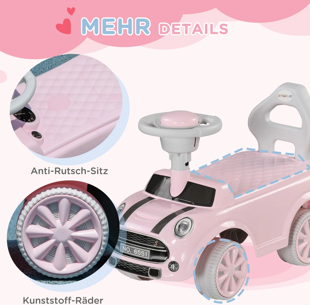 Aosom Vaikiškas paspiriamas automobilis, rožinis, iki 25 kg, 18–36 mėn.