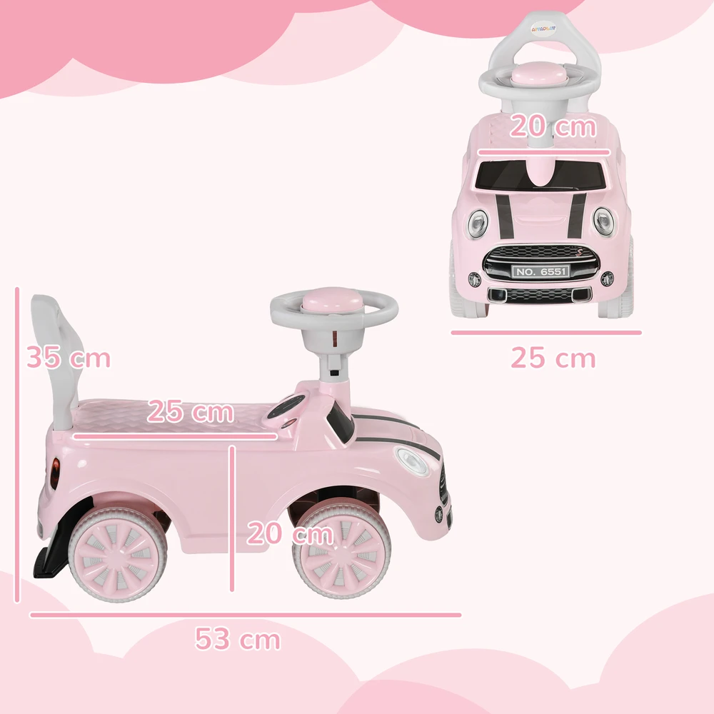 Aosom Vaikiškas paspiriamas automobilis, rožinis, iki 25 kg, 18–36 mėn.