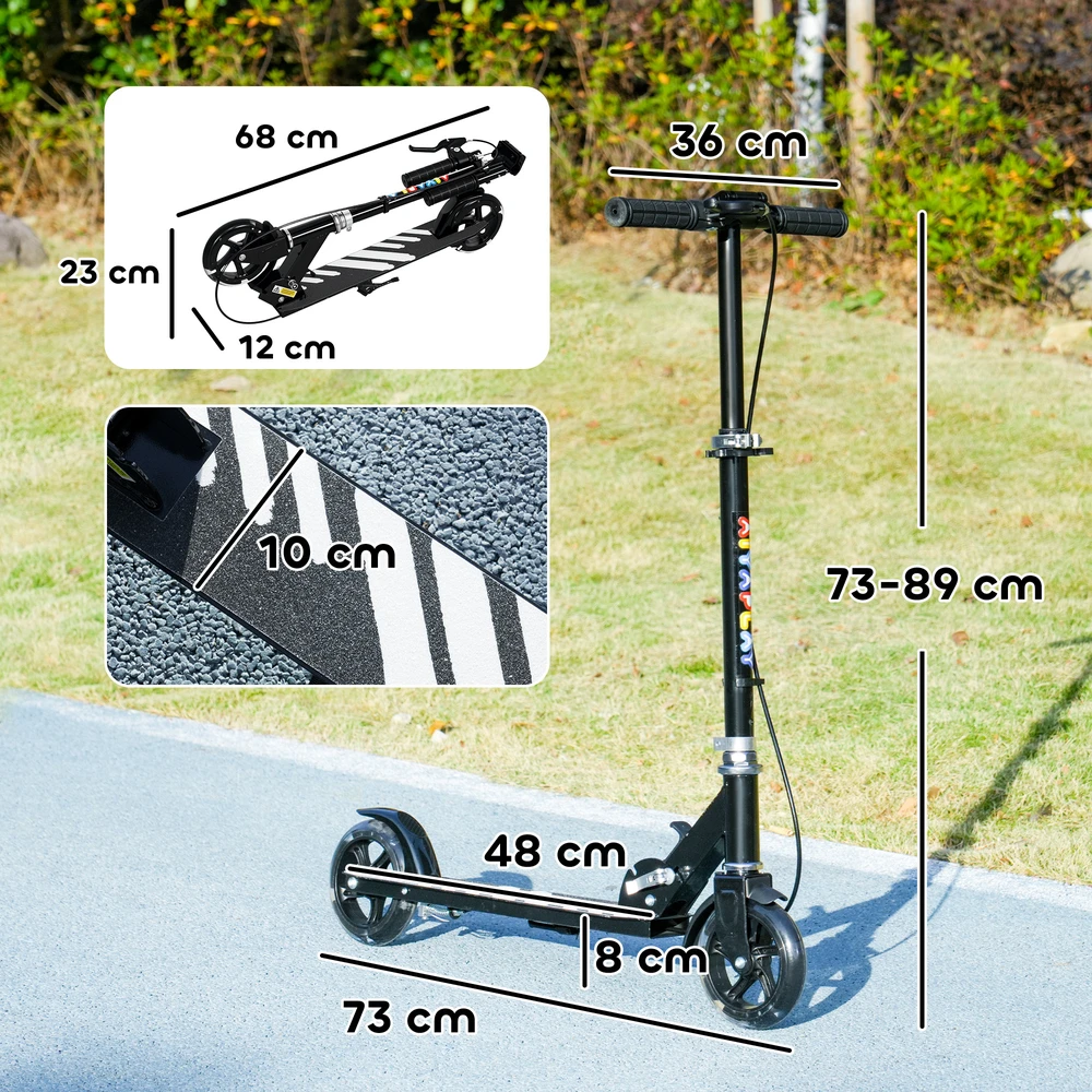 Koduva Vaikiškas paspirtukas, dvigubi stabdžiai, metalinis rėmas, sulankstomas, juodas, 73-89 cm