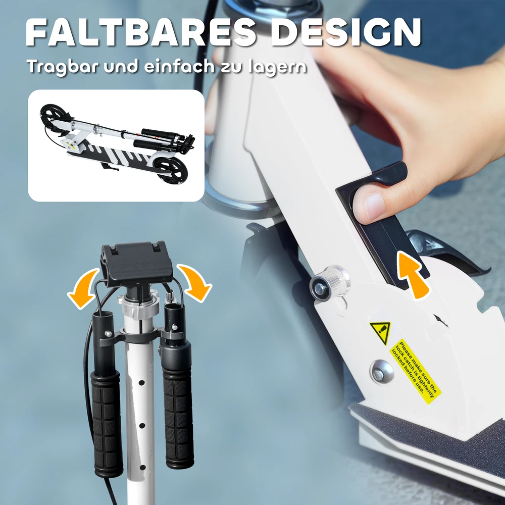 Aosom Vaikiškas paspirtukas su dvigubu stabdžiu, metalinis rėmas, sulankstomas, baltas, 73-89 cm
