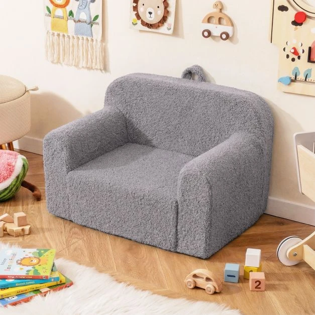 Promotion Vaikiškas Putų Sofa su Teddy Fliso Audiniu, Pilkas