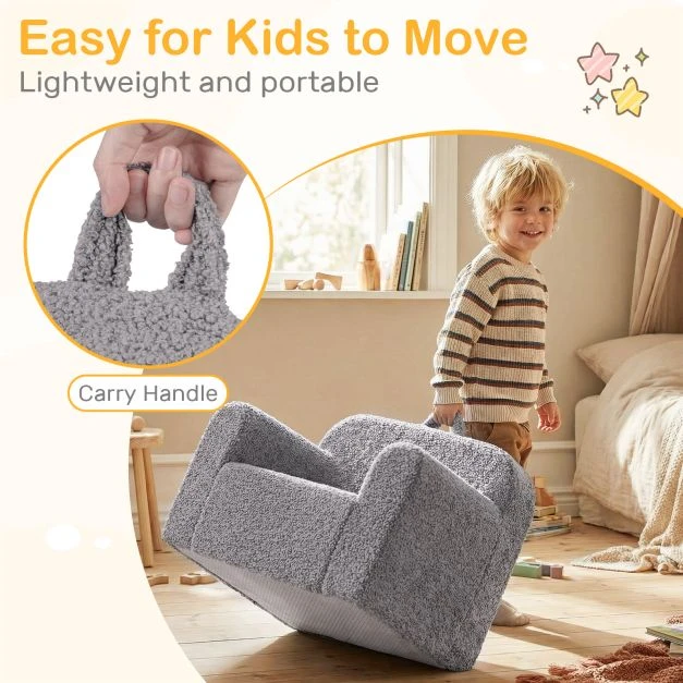 Promotion Vaikiškas Putų Sofa su Teddy Fliso Audiniu, Pilkas