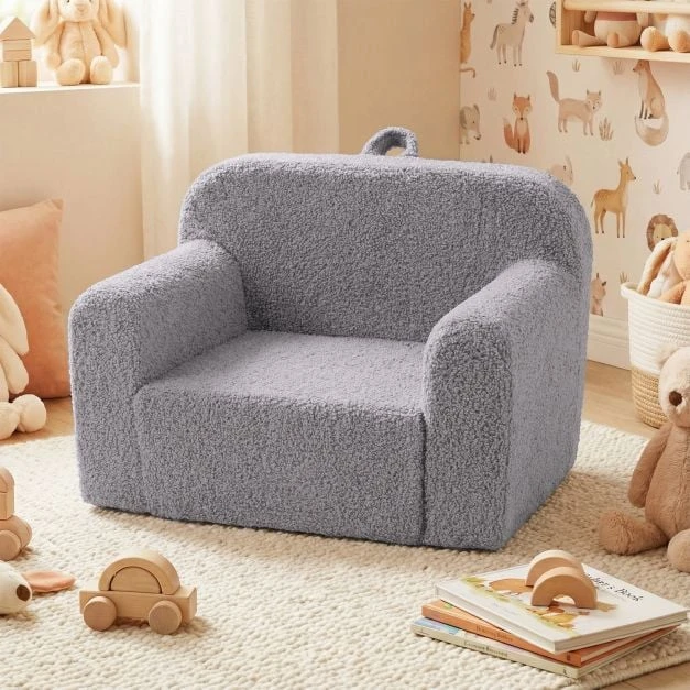 Promotion Vaikiškas Putų Sofa su Teddy Fliso Audiniu, Pilkas
