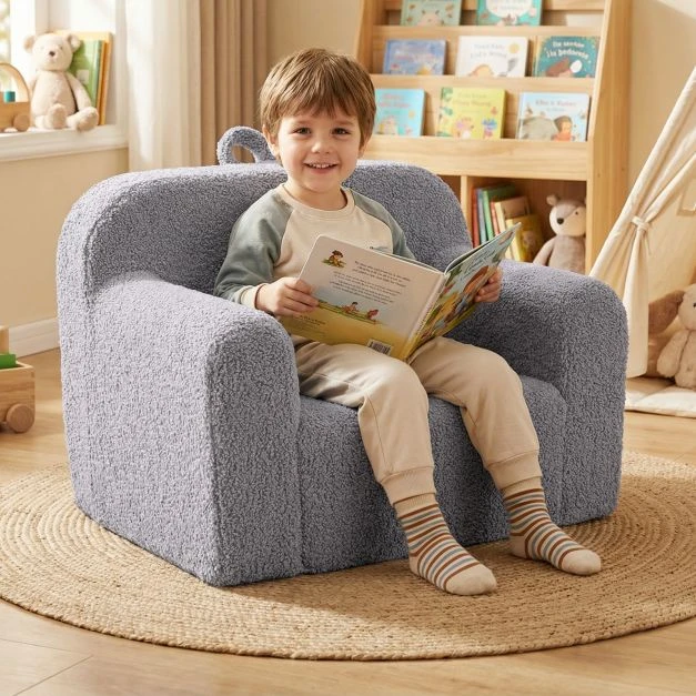 Promotion Vaikiškas Putų Sofa su Teddy Fliso Audiniu, Pilkas