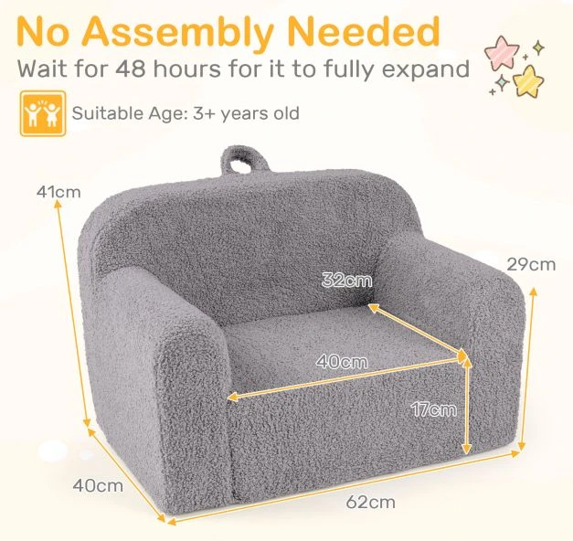 Promotion Vaikiškas Putų Sofa su Teddy Fliso Audiniu, Pilkas