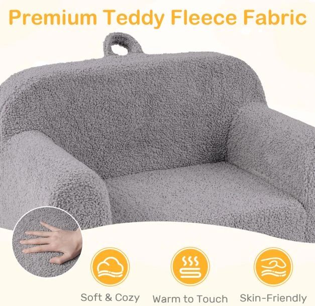 Promotion Vaikiškas Putų Sofa su Teddy Fliso Audiniu, Pilkas
