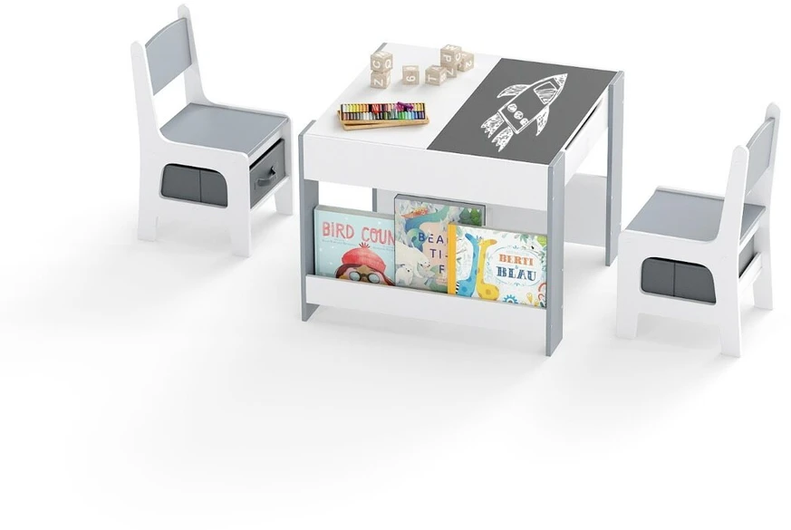 Promotion Vaikiškas stalas ir kėdžių komplektas 4-in-1, pilkas