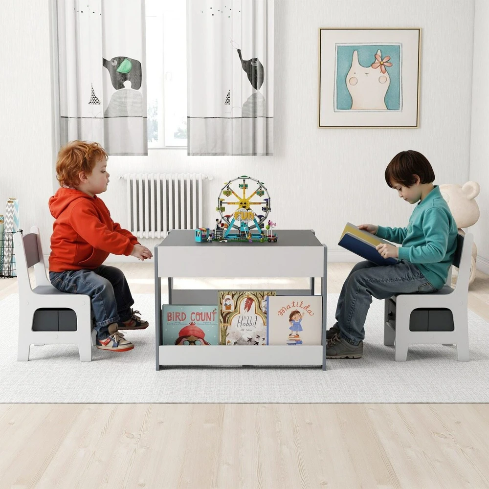 Promotion Vaikiškas stalas ir kėdžių komplektas 4-in-1, pilkas