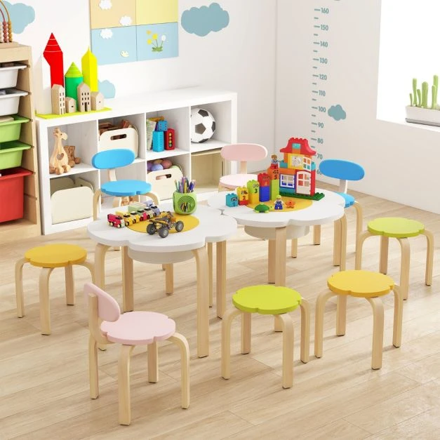Promotion Vaikiškas stalas rinkinys su gėlių formos stalviršiu, 2 kėdėmis ir 2 taburetėmis