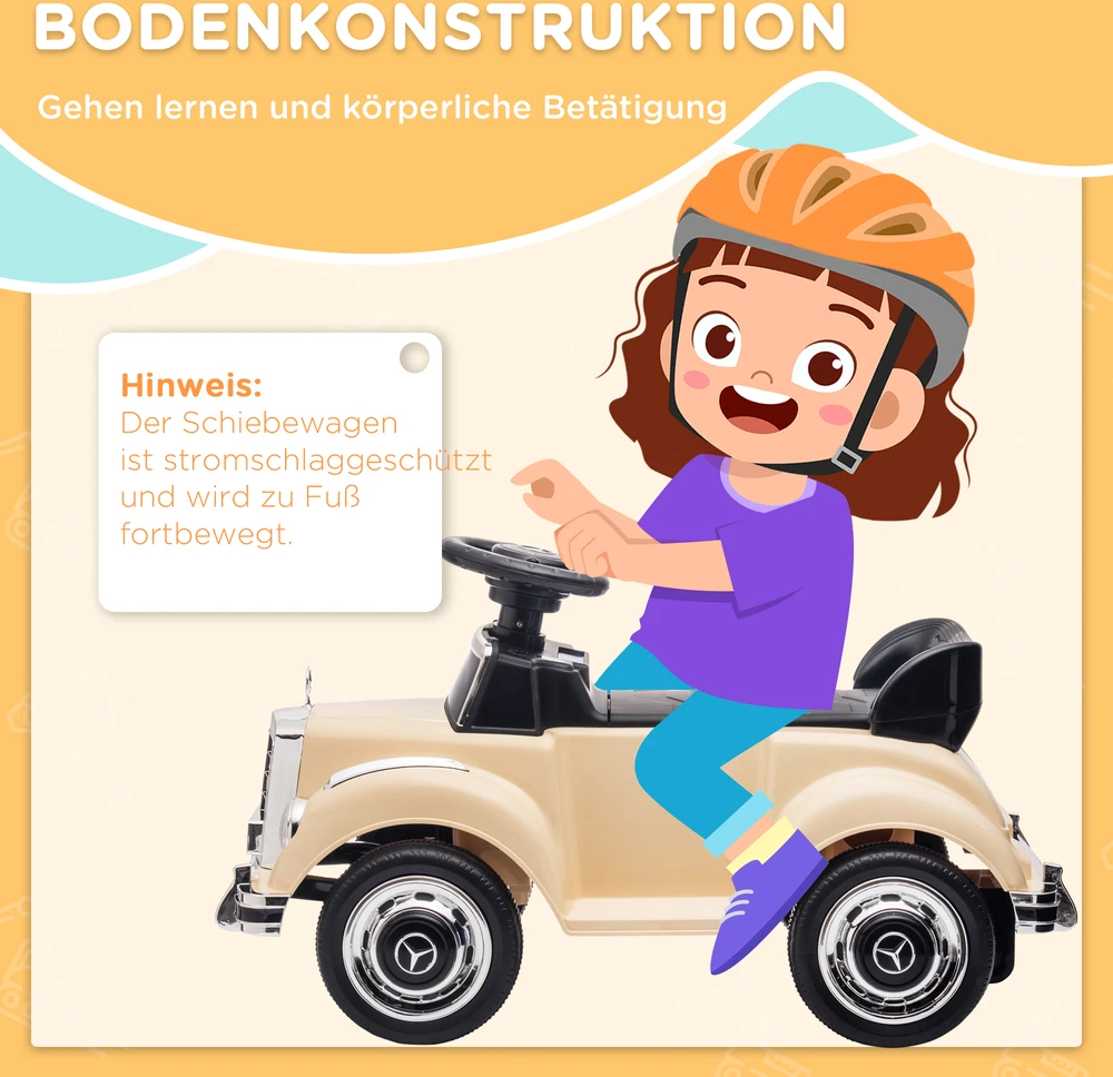 Aosom Vaikiškas stumiamas automobilis Mercedes-Benz 300S, smėlio spalvos, 77,5 x 41,5 x 45 cm