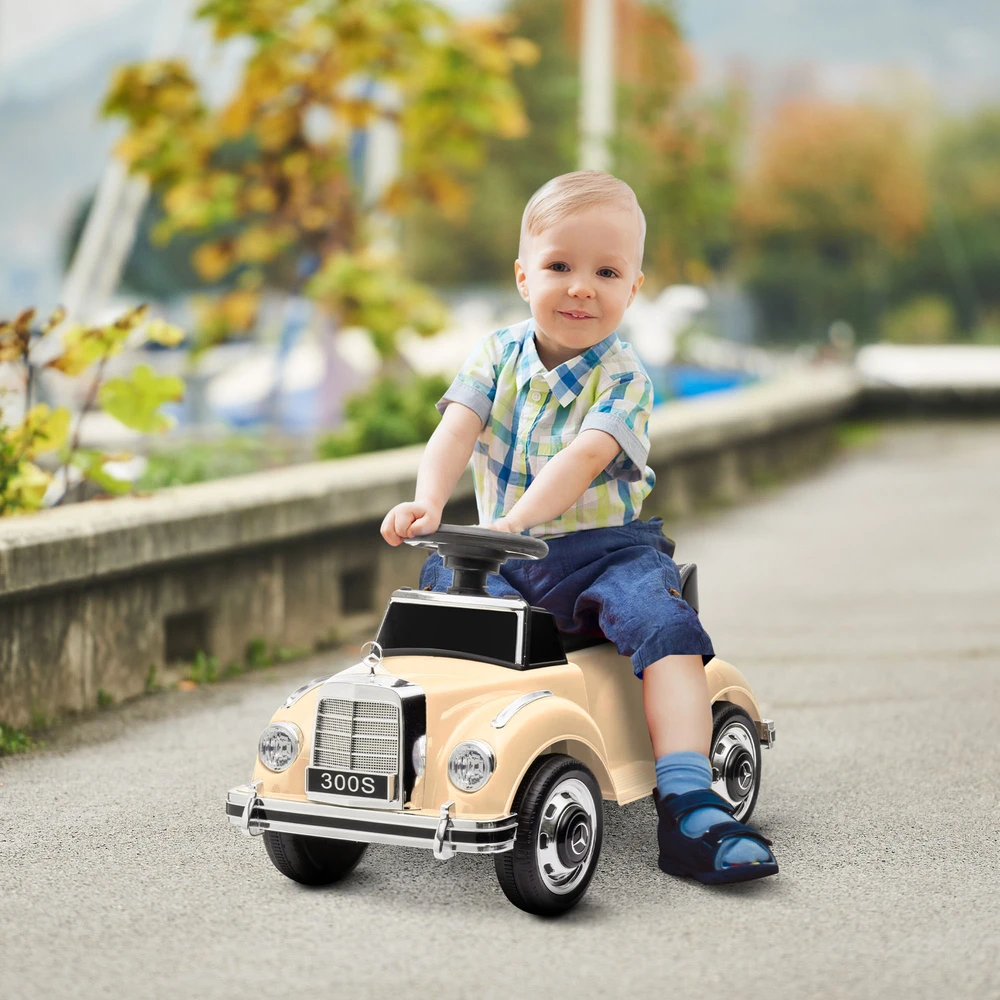 Aosom Vaikiškas stumiamas automobilis Mercedes-Benz 300S, smėlio spalvos, 77,5 x 41,5 x 45 cm