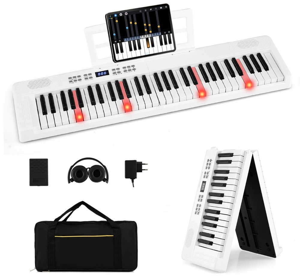 Promotion Vaikiškas sulankstomas 61 klavišų pianinas, baltas