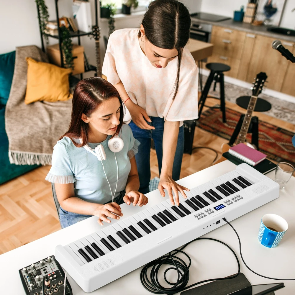 Promotion Vaikiškas sulankstomas 61 klavišų pianinas, baltas