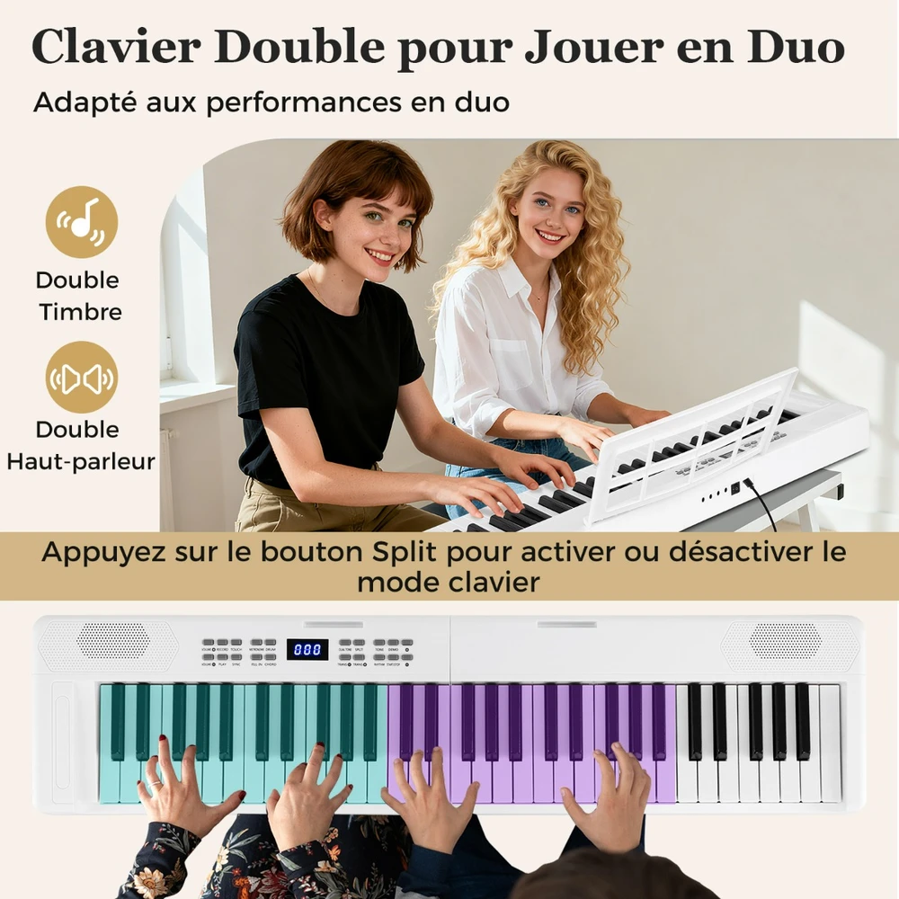 Promotion Vaikiškas sulankstomas 61 klavišų pianinas, baltas