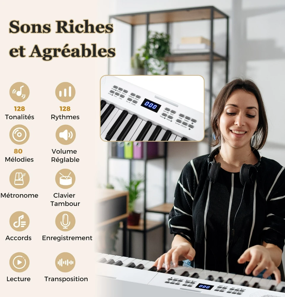 Promotion Vaikiškas sulankstomas 61 klavišų pianinas, baltas