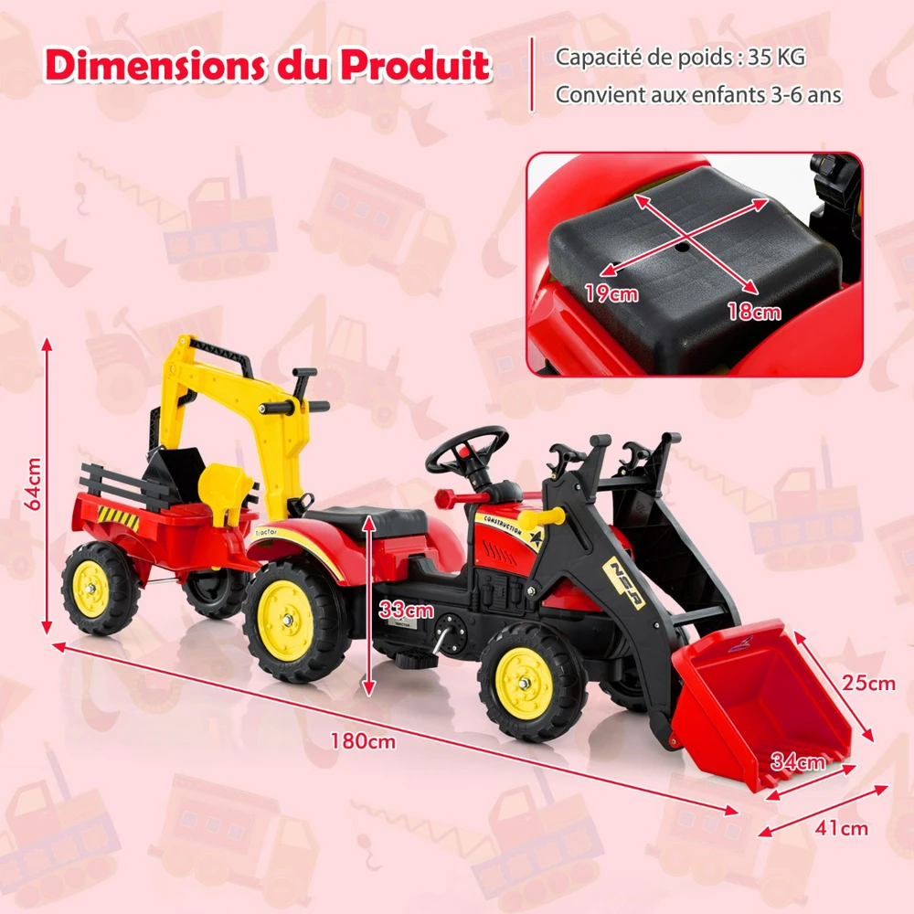 Promotion Vaikiškas traktorius 3-in-1 su 6 ratais, raudonas
