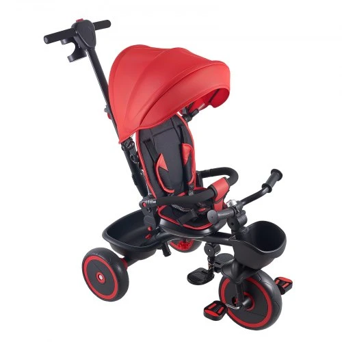 VEVOR Vaikiškas triratukas 6-in-1 su stūmimo rankena ir stogeliu, 1-5 m., raudonas/juodas, 97 x 54 x 80-98 cm
