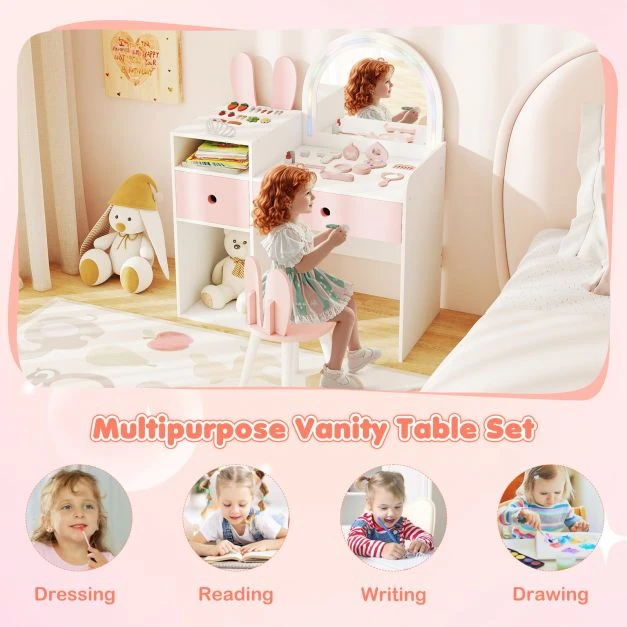 Promotion Vaikiškas tualetinis staliukas su švieselėmis, Princess Rabbit, baltas