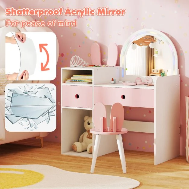 Promotion Vaikiškas tualetinis staliukas su švieselėmis, Princess Rabbit, baltas