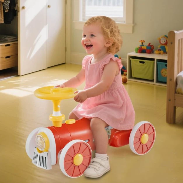 Promotion Vaikiškas važiuojamas automobilis su garso mygtuku ir daiktadėže, oranžinis