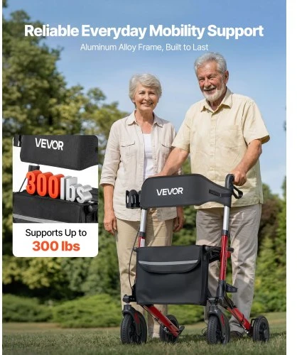 VEVOR Vaikštynė-rollatorius senjorams HFK-9202E su sėdyne, aliuminis, 72 x 72 x 84-97 cm, iki 136 kg