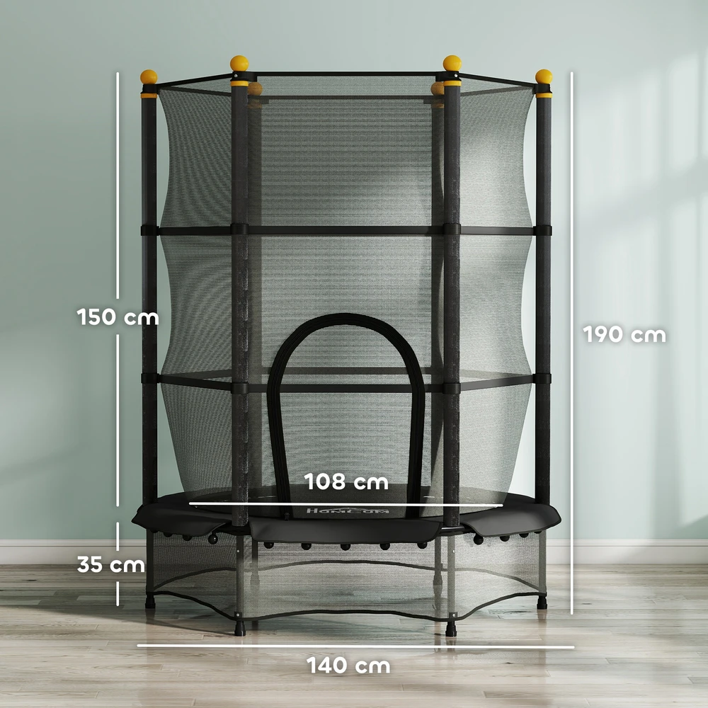 Aosom Vaikų batutas su apsauginiu tinklu, Ø140 cm, juodas, iki 50 kg