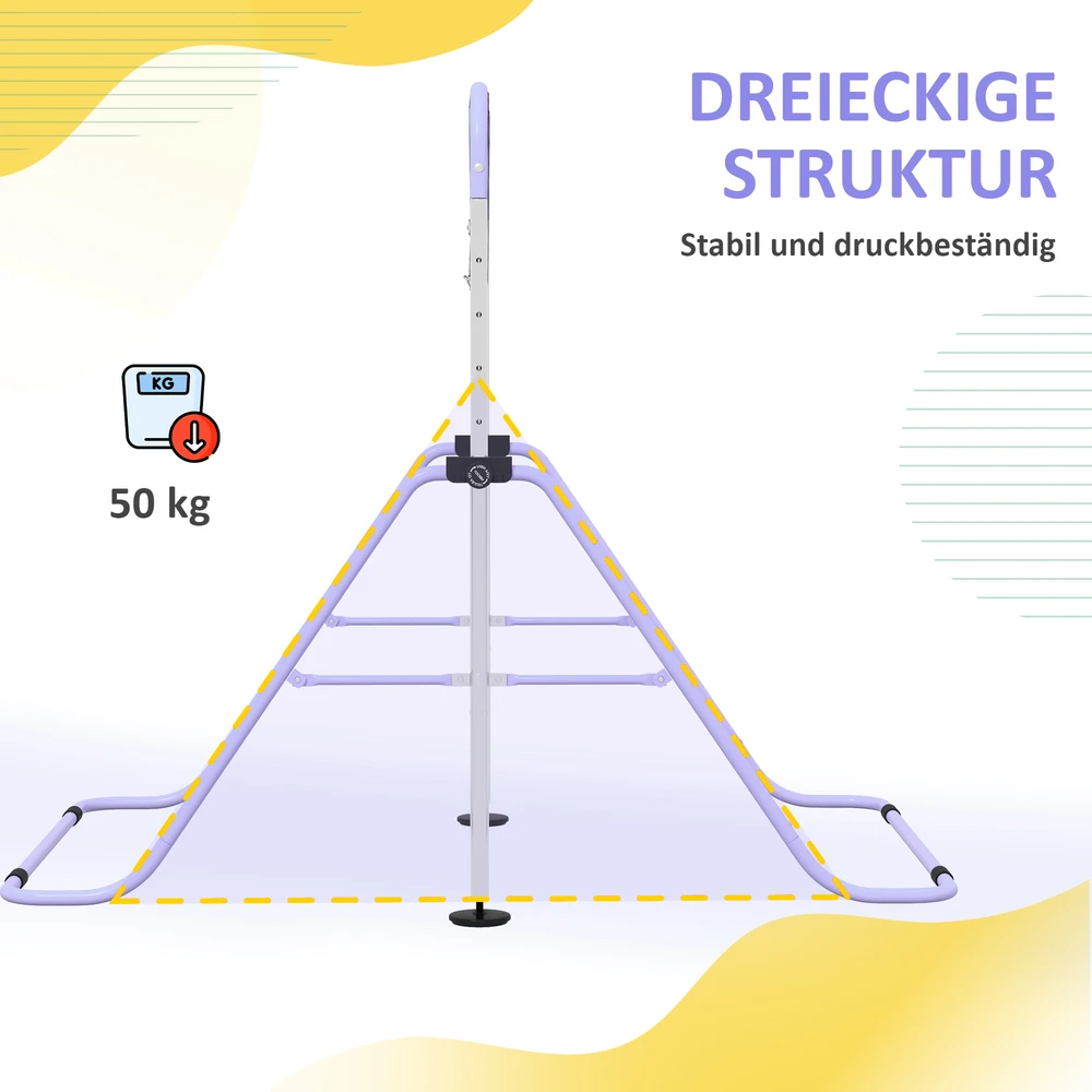 Aosom Vaikų gimnastikos skersinis su žiedais, reguliuojamas, sulankstomas, neslystantis, plienas, violetinis, 148 x 105 x 88-128 cm