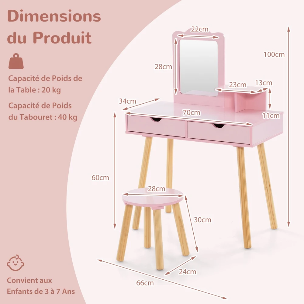 Promotion Vaikų kosmetinis stalas ir taburetė, rožinė