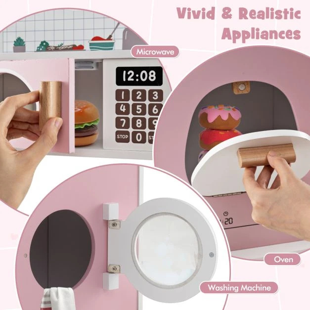 Promotion Vaikų medinė virtuvėlė su kavos aparatu rožinė