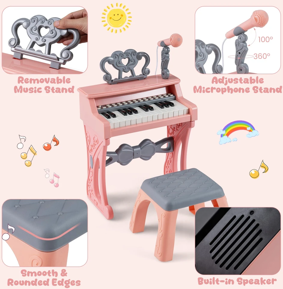 Promotion Vaikų Mini Pianinas 25 Klavišai Rožinis