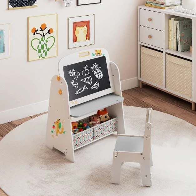 Promotion Vaikų stalas ir kėdė, 4-in-1 meno lenta, pilka