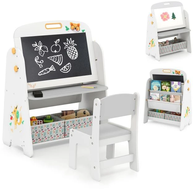 Promotion Vaikų stalas ir kėdė, 4-in-1 meno lenta, pilka