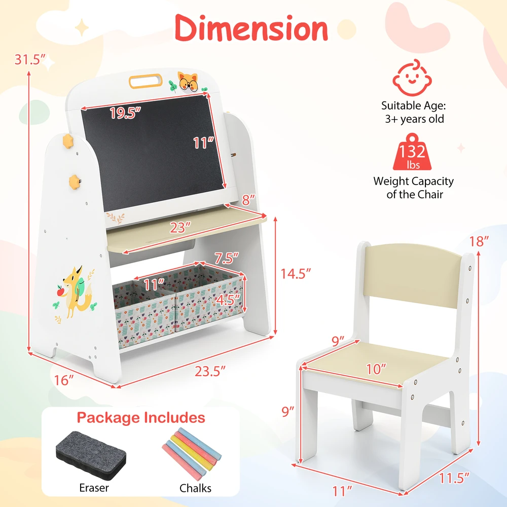 Promotion Vaikų stalas ir kėdė, 4-in-1 meno lenta, natūrali