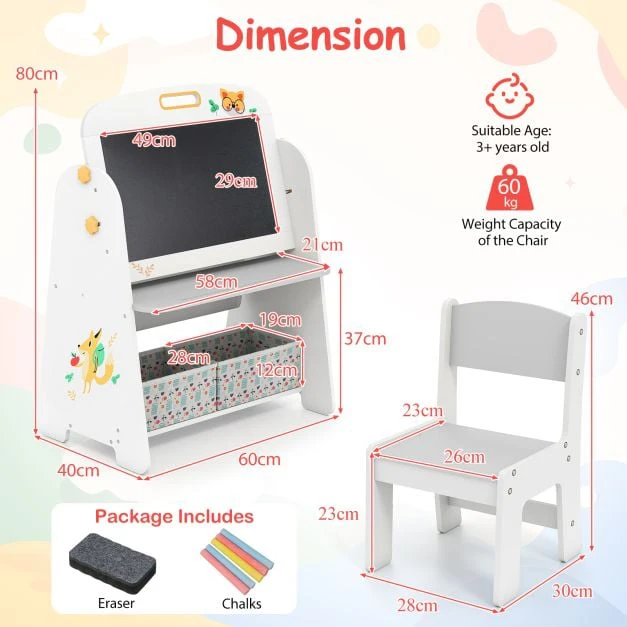 Promotion Vaikų stalas ir kėdė, 4-in-1 meno lenta, pilka