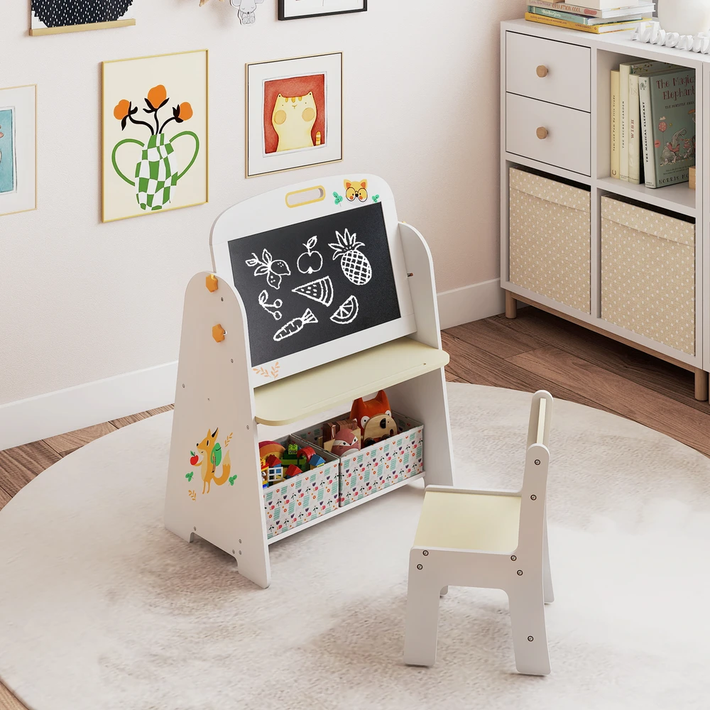 Promotion Vaikų stalas ir kėdė, 4-in-1 meno lenta, natūrali