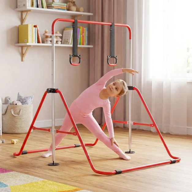 Promotion Vaikų sulankstoma gimnastikos juosta su 4 aukščio lygiais ir žiedais, raudona