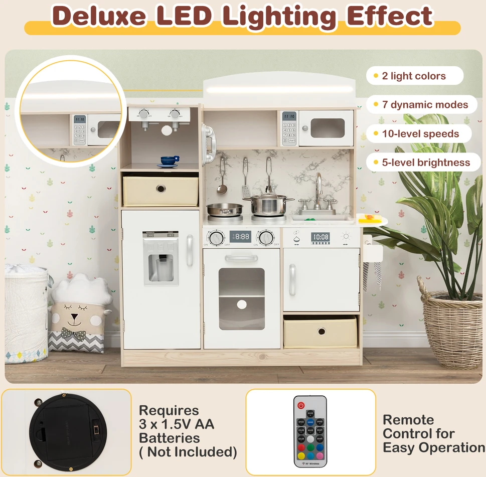 Promotion Vaikų virtuvės žaidimų rinkinys su LED apšvietimu, baltas